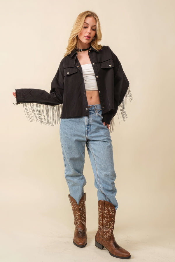 Howdy Sequin Fringe And Star Patches Jacket - HelloLove Fashion