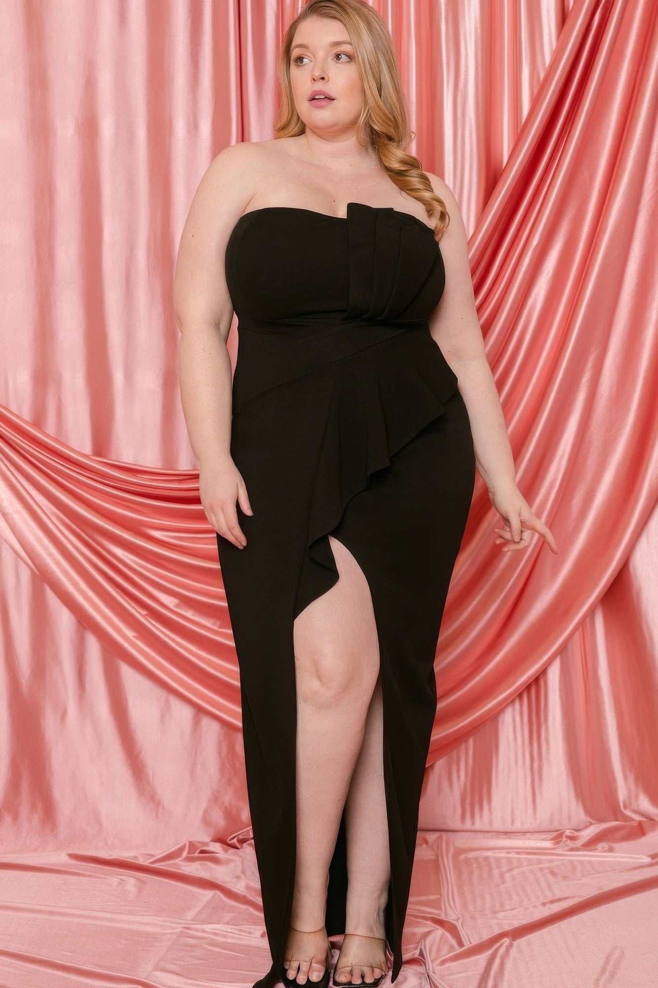 slim fit dress slacks The Goddess Curve Dress in Black – Monique's Couture Fashions main image 1
