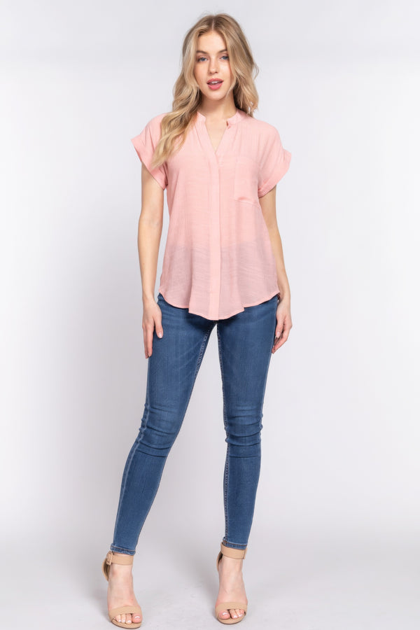 Dolman Slv Button Down Woven Top - HelloLove Fashion