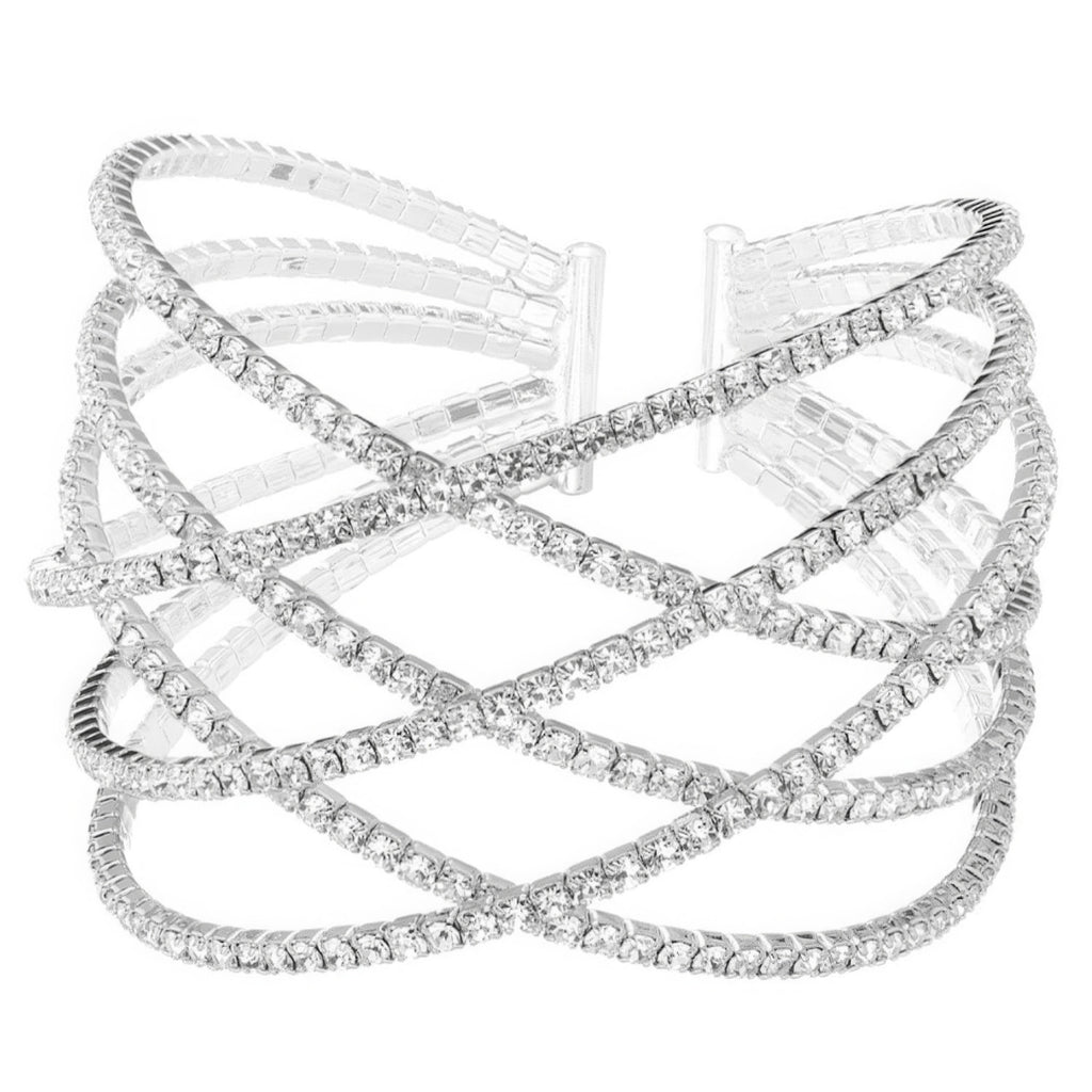 Rhinestone Six Row Layer Wire Bracelet - HelloLove Fashion