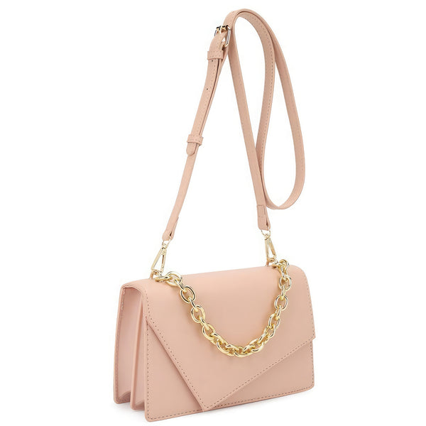 Smooth Plain Chain Link Crossbody Bag - HelloLove Fashion