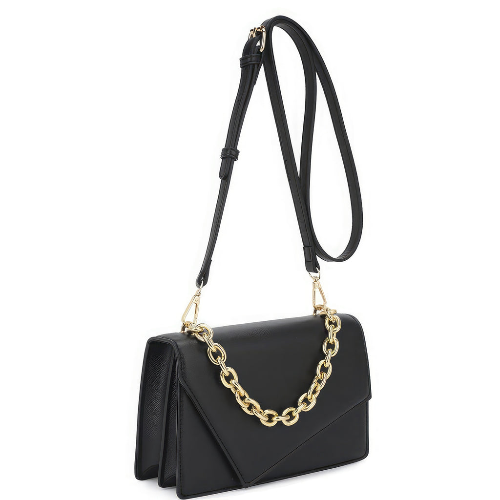 Smooth Plain Chain Link Crossbody Bag - HelloLove Fashion