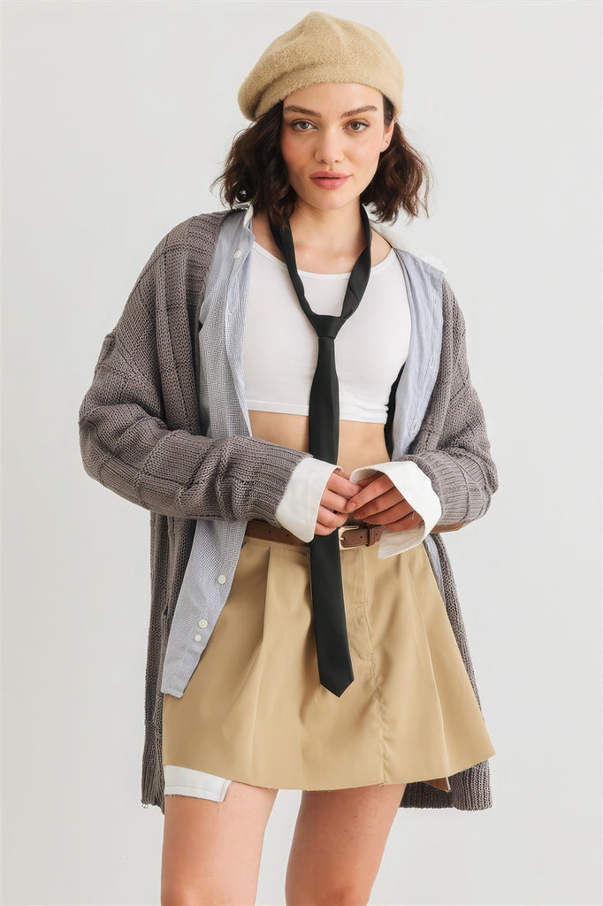 Knit Two Pocket Long Sleeve Open Front Cardigan - HelloLove Fashion