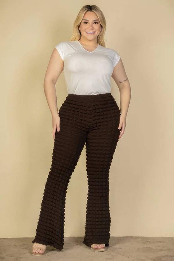 Plus Size Bubble Fabric Flare Pants - HelloLove Fashion