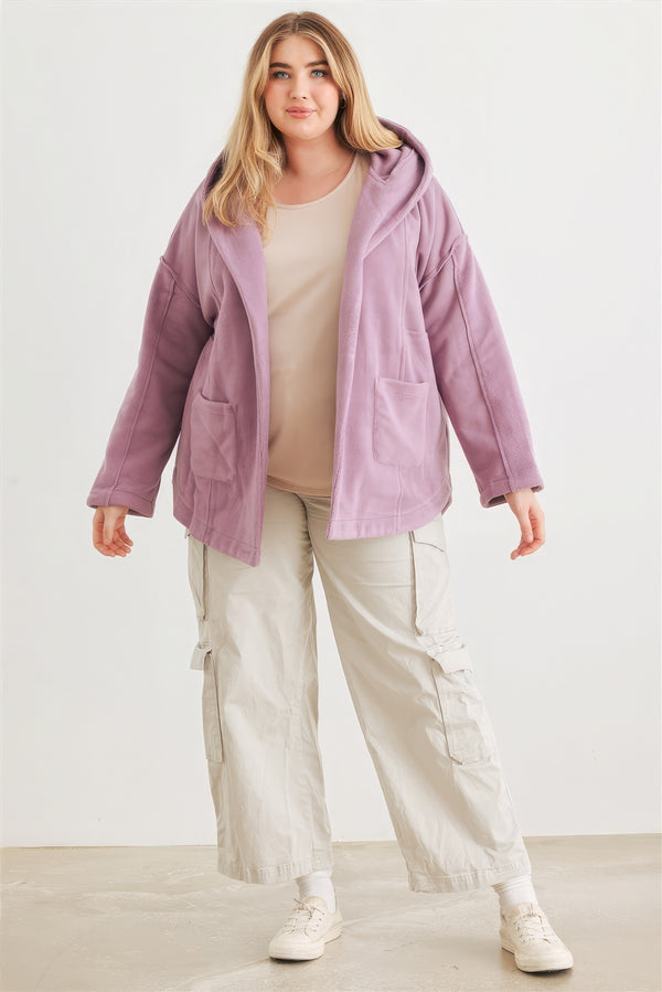 Plus Two Pocket Open Front Soft To Touch Hooded Cardigan Jacket - HelloLove Fashion