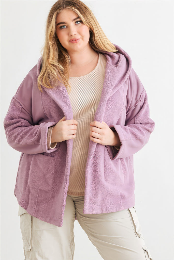 Plus Two Pocket Open Front Soft To Touch Hooded Cardigan Jacket - HelloLove Fashion