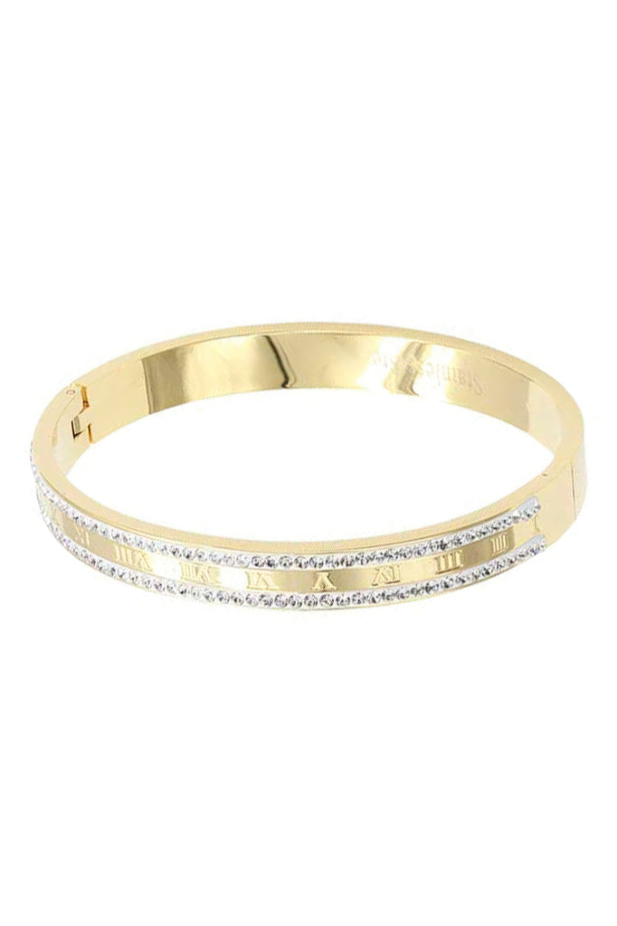 Roman Numerals Crystal Edge Metal Bangle - HelloLove Fashion