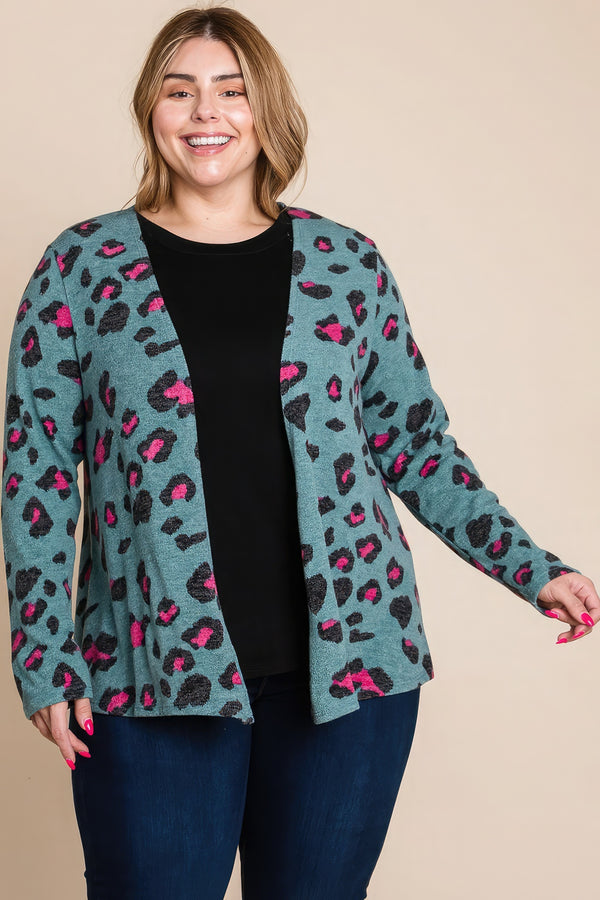 Plus Size Animal Printed Open Front Cropped Cardigan - HelloLove Fashion