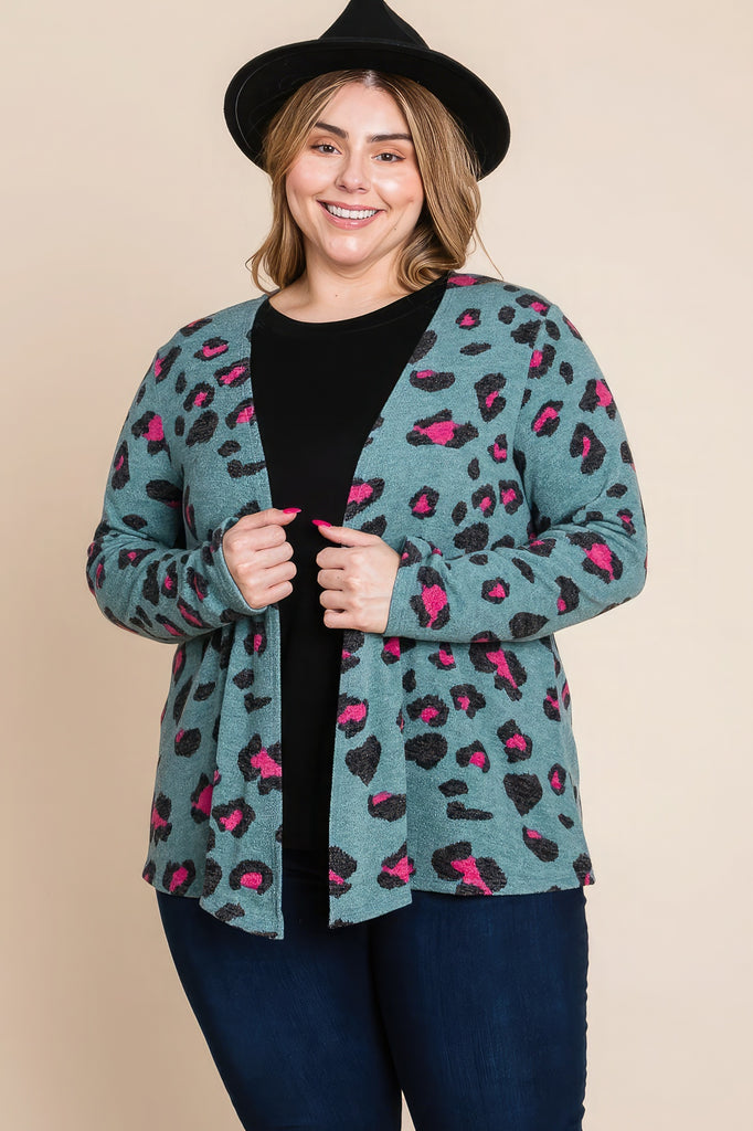 Plus Size Animal Printed Open Front Cropped Cardigan - HelloLove Fashion