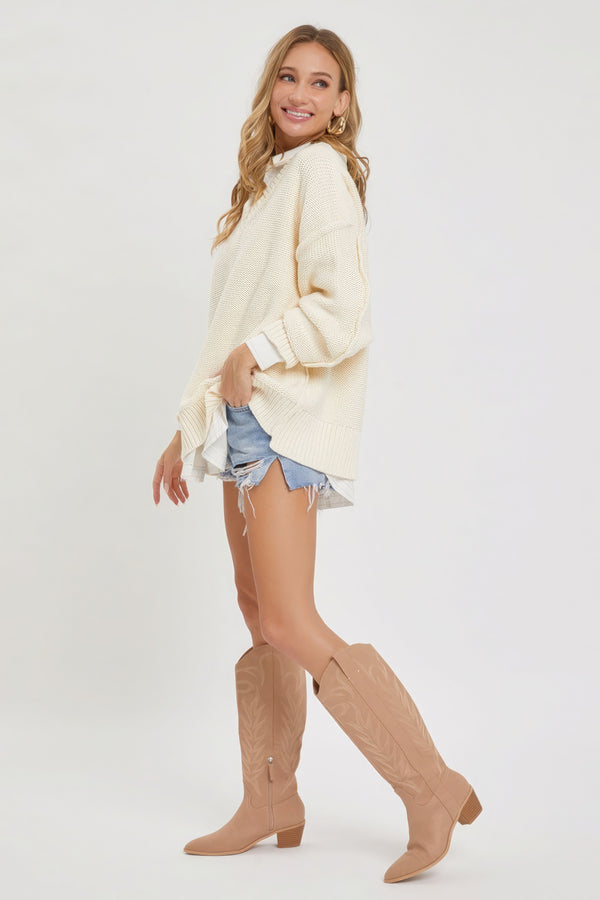 V Neck Oversized Sweater - HelloLove Fashion