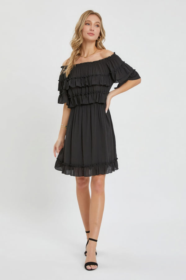 Off Shoulder Ruffle Dress - HelloLove Fashion