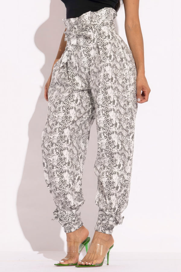 Snake Skin Printed Paper Bag Style Cargo Pants - HelloLove Fashion