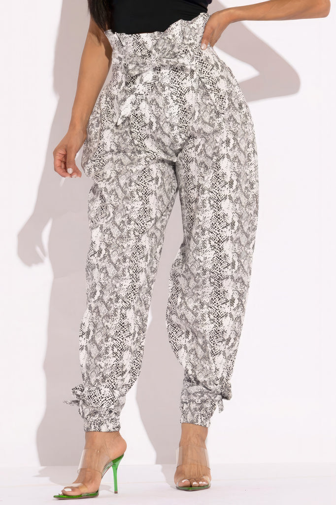 Snake Skin Printed Paper Bag Style Cargo Pants - HelloLove Fashion