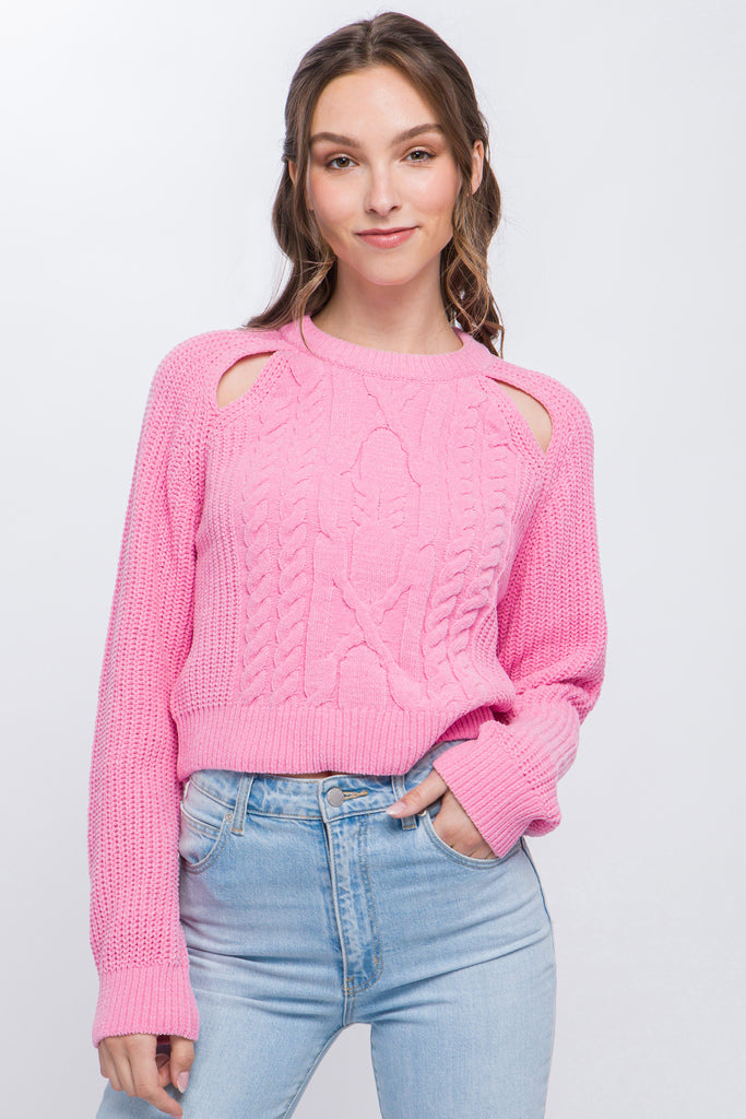 Knit Pullover Sweater With Cold Shoulder Detail - HelloLove Fashion