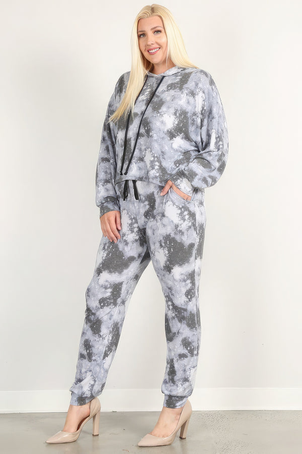 Tie Dye Print Pullover Hoodie And Sweatpants - HelloLove Fashion
