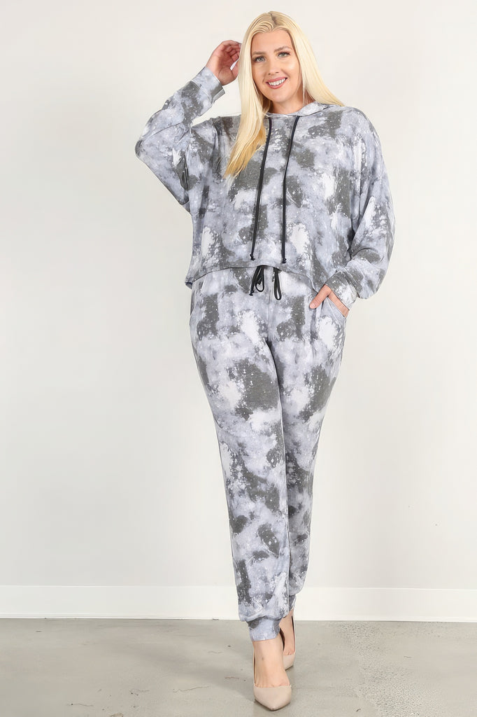 Tie Dye Print Pullover Hoodie And Sweatpants - HelloLove Fashion
